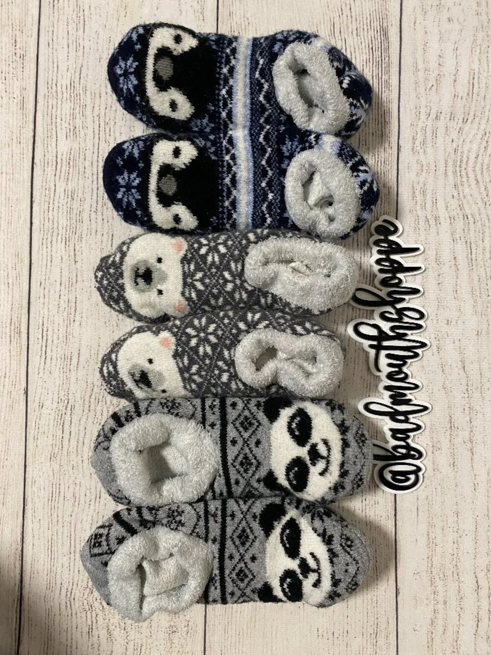 3 Pack Winter Warm Grippy Fuzzy Ankle Slipper Socks - Penguin Polar Bear Panda